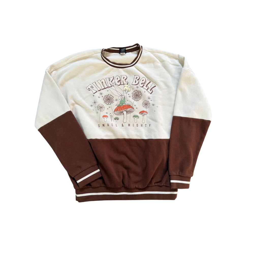 Disney Our Universe Tinker Bell Small & Mighty Brown Cream‎ Sweatshirt Medium